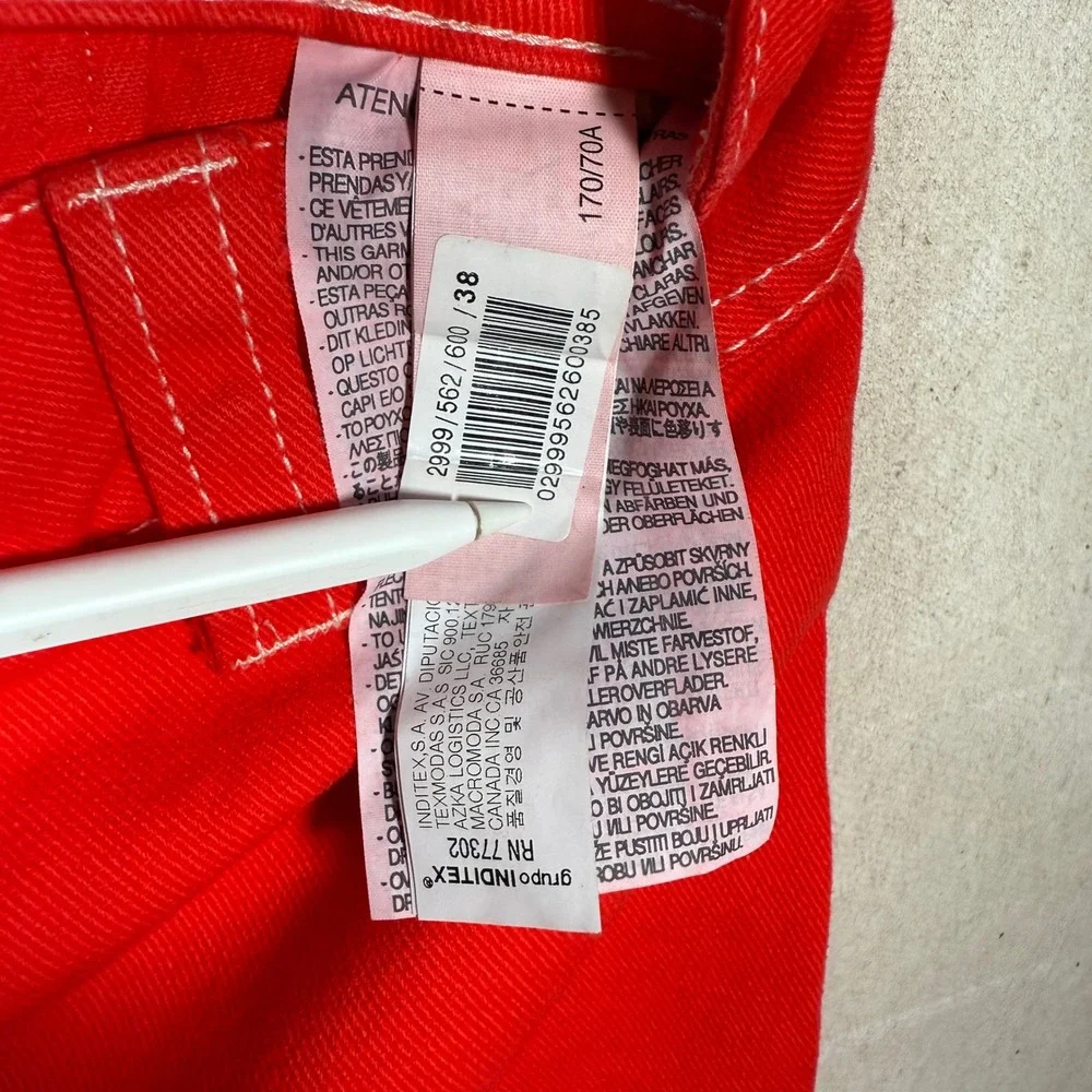 Zara Red Cropped Wide Leg Pants High Waisted Statement Trousers‎ Women's Size S - Picture 10 of 16